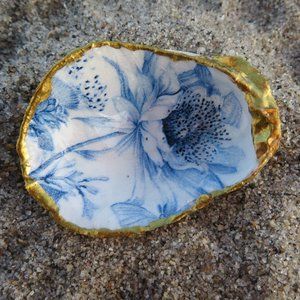 Dreaming in Blue Oyster Shell Decoupage Trinket Dish Handmade